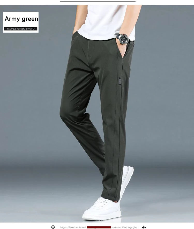 Ice silk men's pants 2025 summer new black gray thin business casual pants outdoor elastic breathable straight leg sports pants