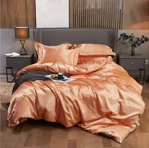 Solid Color Silk-like Bedding European and American Bed Sheet Quilt Cover Pillowcase