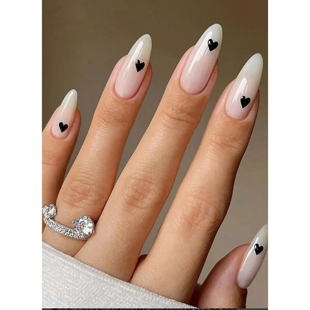 24Pcs/Set Fake Nails With Glue Full Cover Nail Tips Press On Med Nails DIY Manicure Oval Head False Nails Pink Almond Artificial