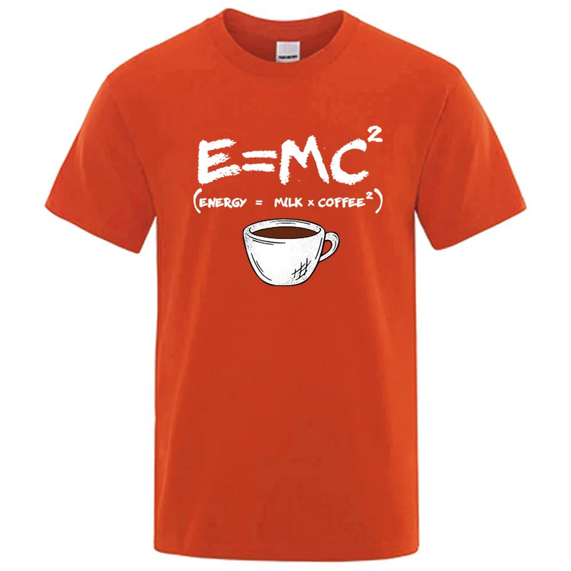 Summer Men's T-shirt 100% Cotton Casual Funny Energy=Milk+Coffee Print Men Cool Loose O-neck Tops For Men Short Sleeve Male Tees