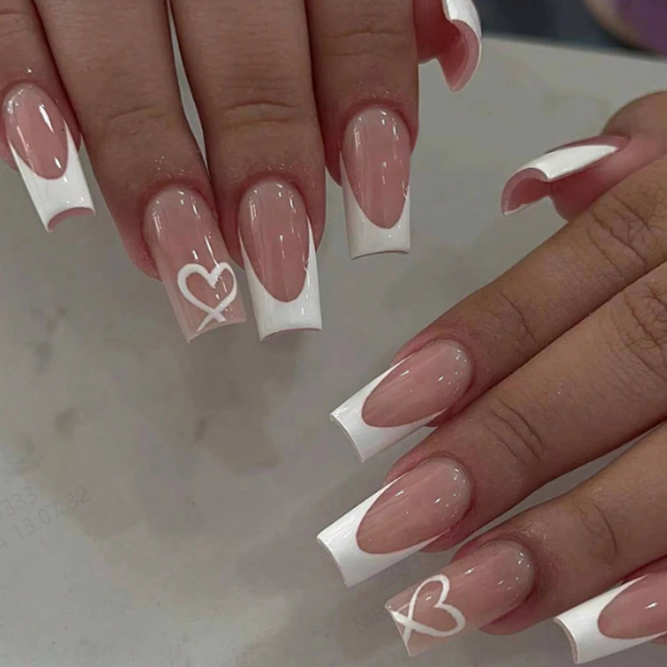ARTAUG 24PCS Medium Ballerina Pink Nails Black French Tip Press On Nails Press On Nails Love Design Summer Nails Tipsy Cute Nail