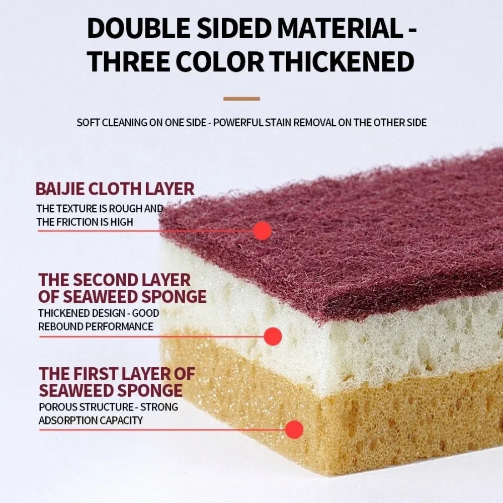Dishwashing Cleaning Sponge High Density Strong Stain Removal Kitchen Bathroom Dish Washing Cleaning Tool 3-Color Porous Sponge