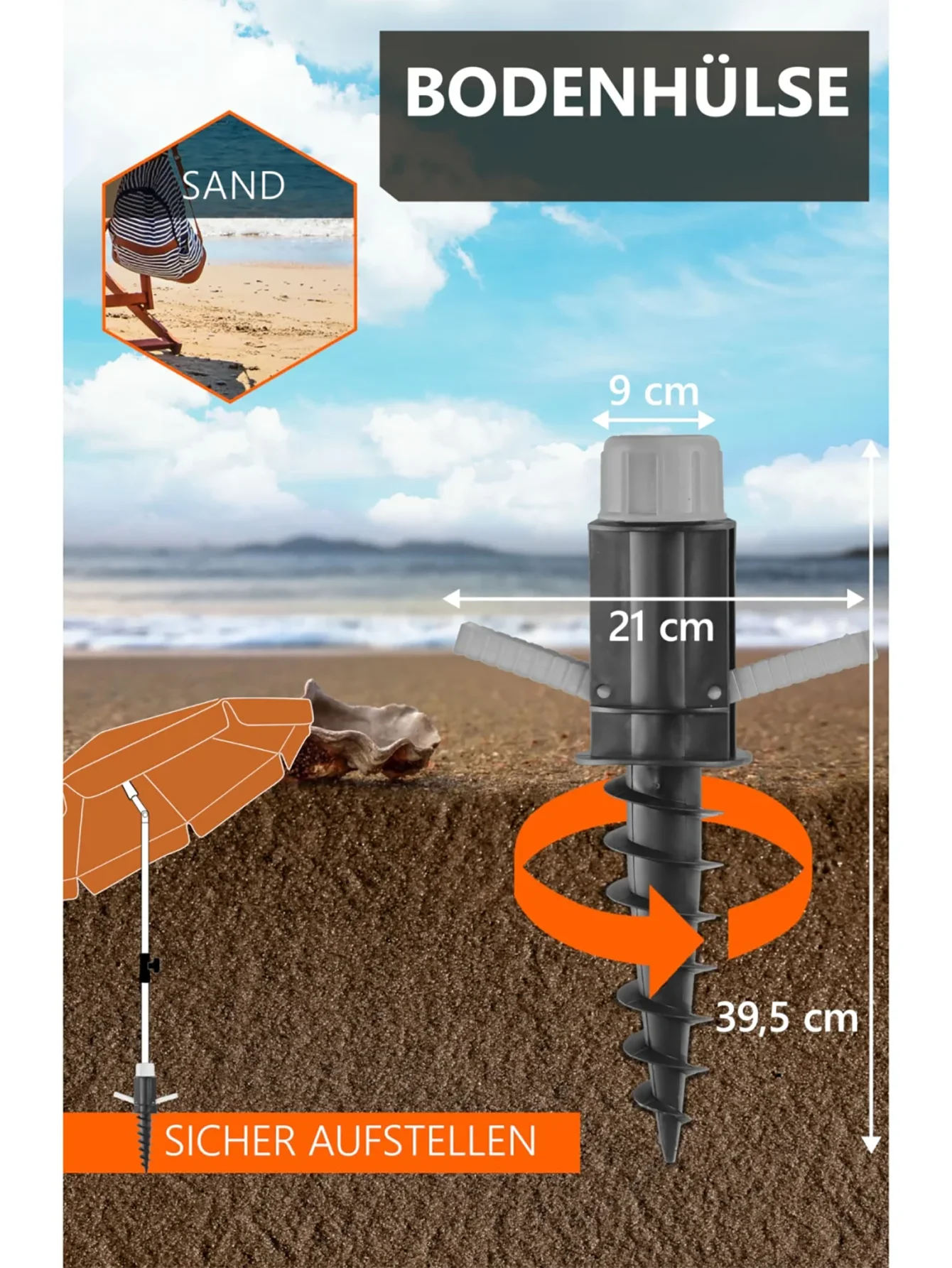 Creative Beach Umbrella Windproof Fixed Plastic Umbrella Insert Sun Umbrella Special Ground Insert Beach Umbrella Ground Fork