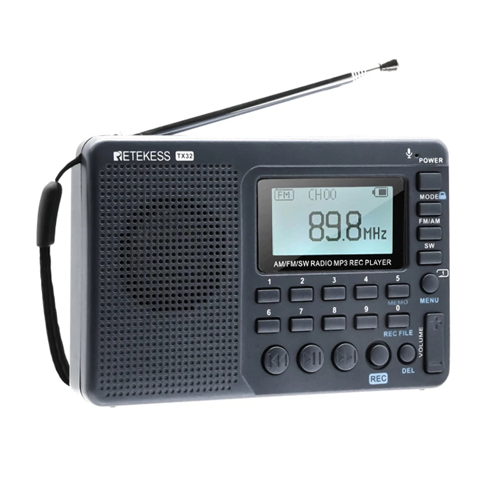 RETEKESS V115 Radio FM AM SW Portable Radios Rechargeable  Radio Batteries multiple bands  USB Recorder Speaker for Elders TX32