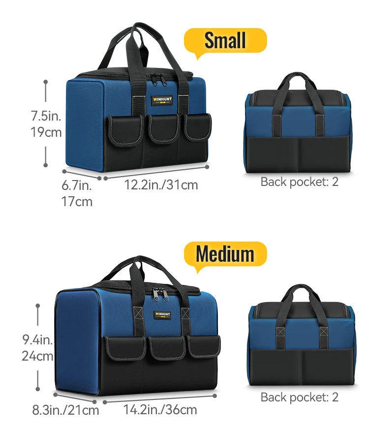 Heavy Duty Wide Mouth Tool Bag with Pockets, Organizer for Men's Tool Storage and Transport