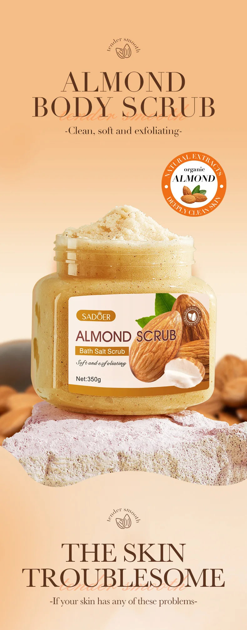 350g Body Bath Scrub, with Gentle and Fine Exfoliating Particles That Can Clean Dirt and Oil from the Skin, Improve Rough Skin Texture, Make the Skin Bright, and Give It a Silky, Smooth, and Radiant Feel - Home Care
