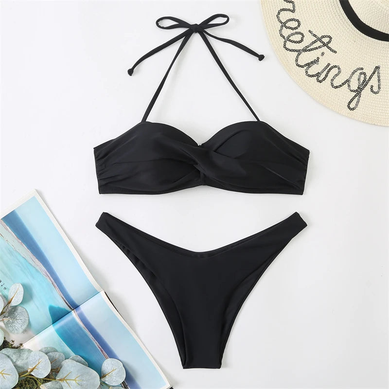 Bikini Swimsuit Women Swimwear 2026 New Solid Push Up Bikinis Set High Waist Thong Bathing Suit Two Pieces Swimming Suits Female