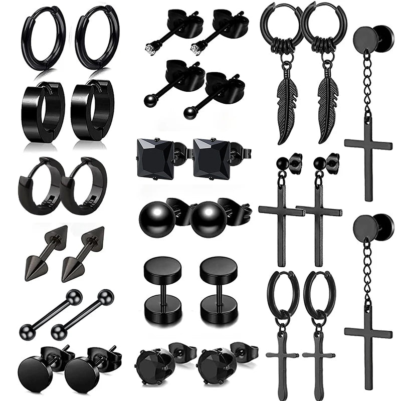 Pendientes de Aro Punk Negros - Acero Inoxidable