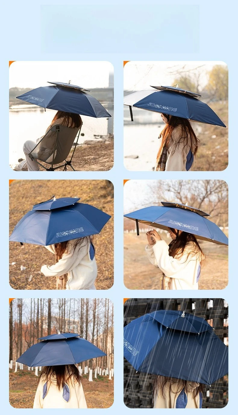 Head Mounted Fishing Umbrella Cap Multi functional Outdoor Sunshade Head Umbrella Cap Adult Sunny and Rainy Umbrella