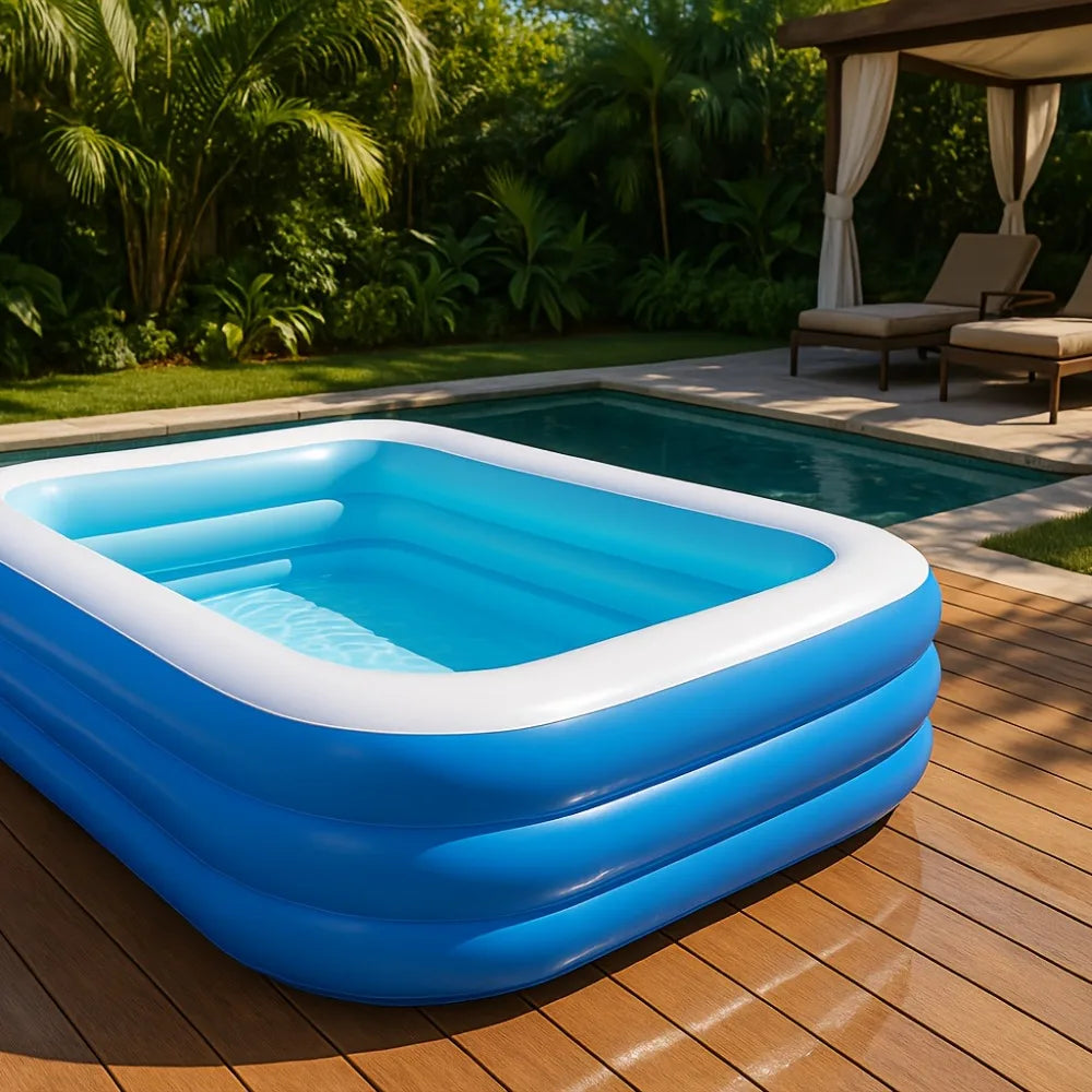 Home Use Rectangular Inflatable Pool Made of Durable PVC Ideal for Family Gatherings Summer Parties and Backyard Leisure Time