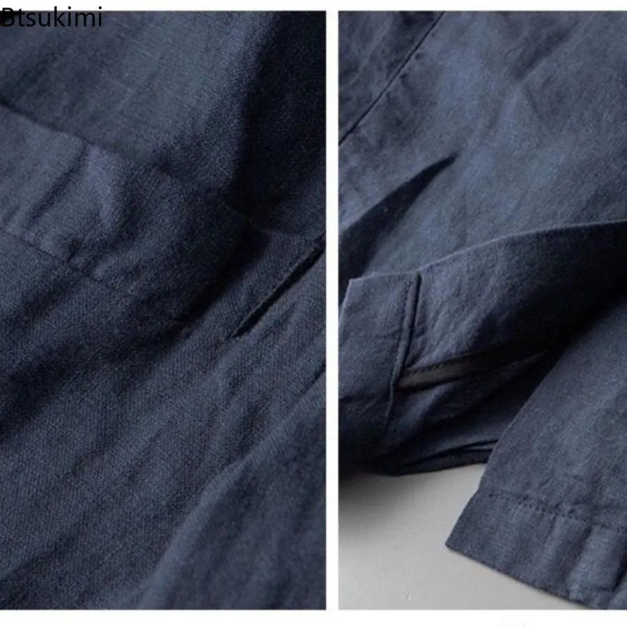 2026Summer Linen Suit Sets Men's Blazers Pants Suit Loose Casual High Street Sunscreen Jackets Long Trousers Set Male Clothes
