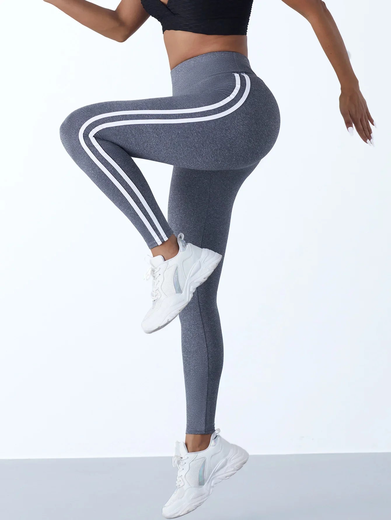 Women Striped Slim Sports Pants Yoga Leggings High Waist Hip Liftting Casul Tights Workout Running Stretchy  Gym Leggings
