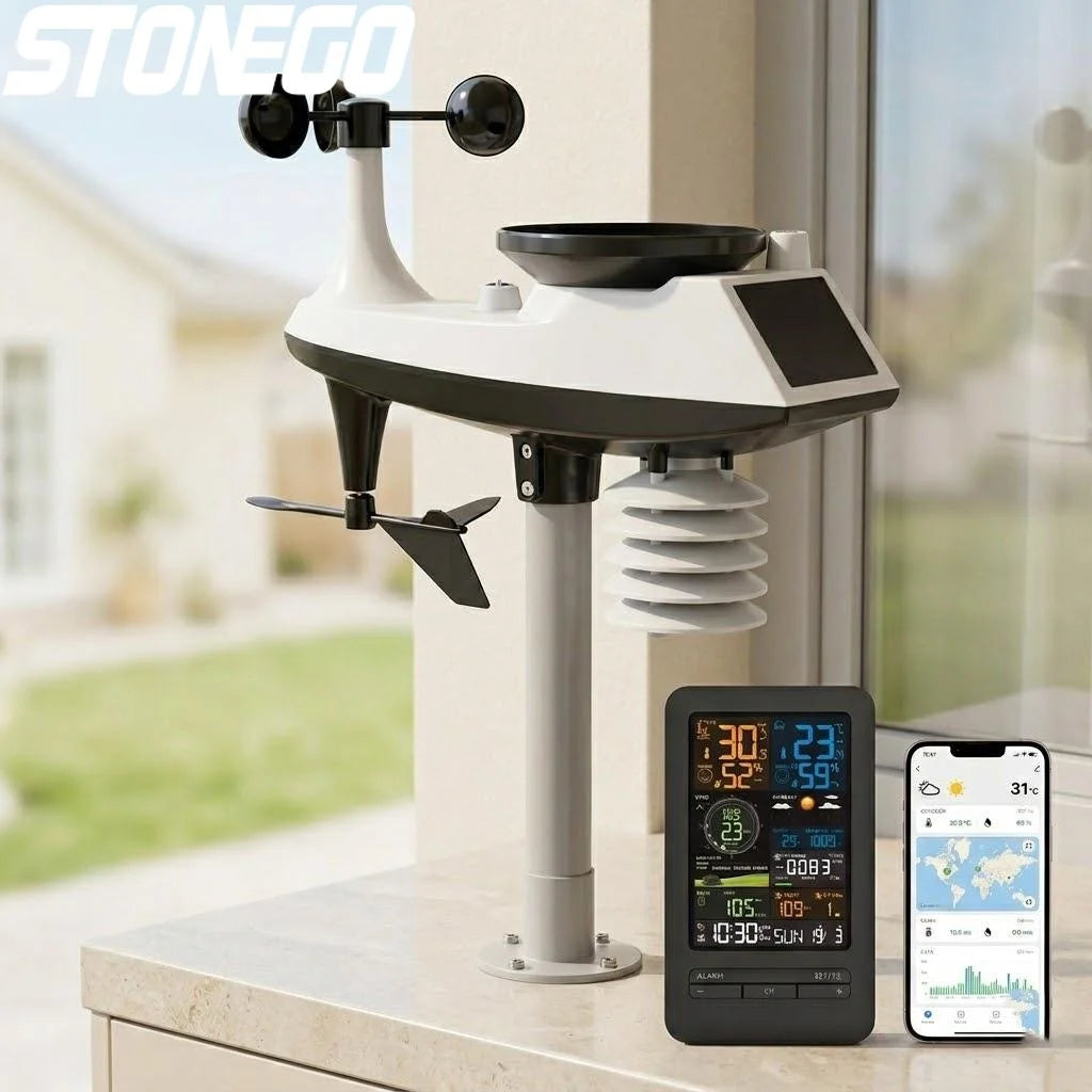 Smart Home Weather Station Monitor Temperature Humidity Wind Speed Rainfall UV Index TVOC Auto Timer Calendar