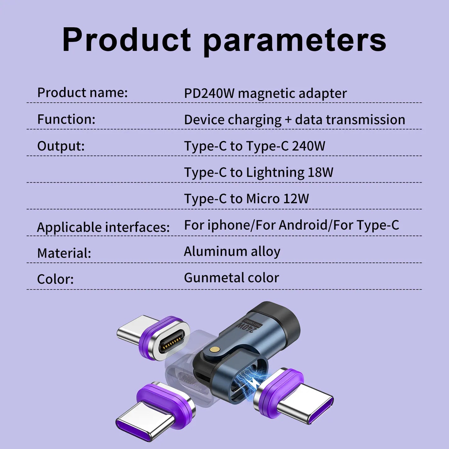 USLION 240W Type C Adapter USB-C to Type-C Fast Charging Cable Magnetic USB C Female Converter for Macbook iPhone 16 15 Xiaomi