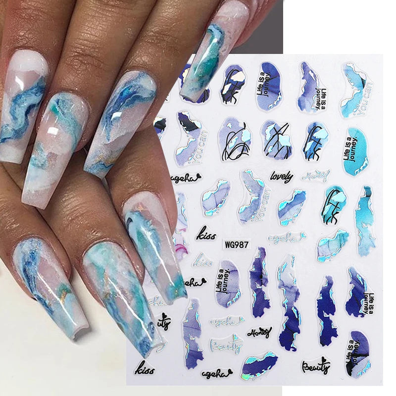 1PCS Black White Butterfly Laser Nail Stickers Y2K Nail Art Decoration Abstract Lines Bronzing Flowers Stickers For Nails