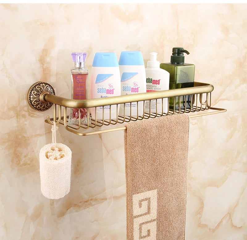 Antique Bronze Brass Wall Mounted Bathroom Soap Basket Bathroom Shower Shelf Shampoo Holder Shelves Storage Shelf Rack