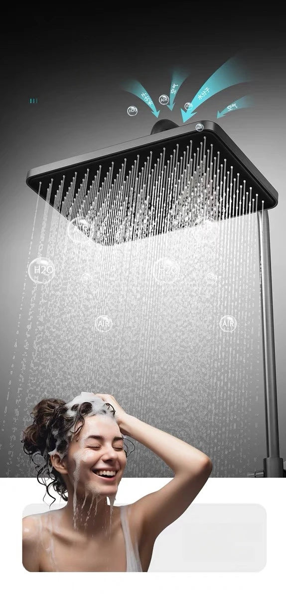 Black Shower Set Bathroom Hot and Cold Mixer Shower Mixer LED Digital Ambient Light Bathtub Wall Mounted Grey Shower System