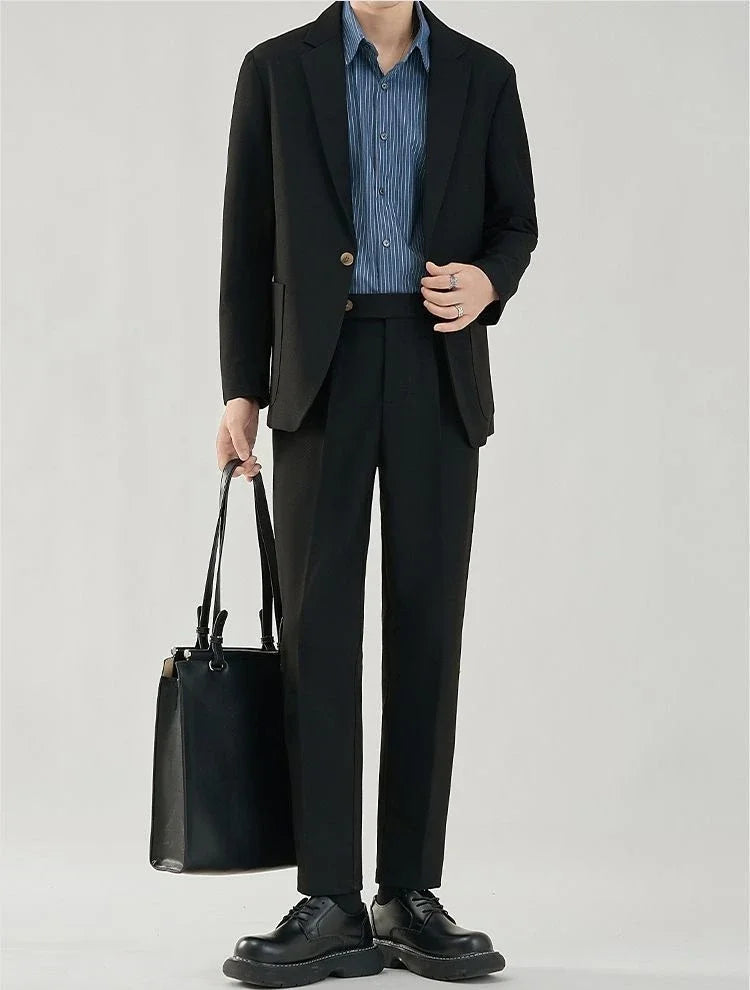 2 Piece Outfit Set Male Solid Color Youth Trends Costumes Ceremony Pants Full Men's Suits and Blazers Clothes Classic Elegant