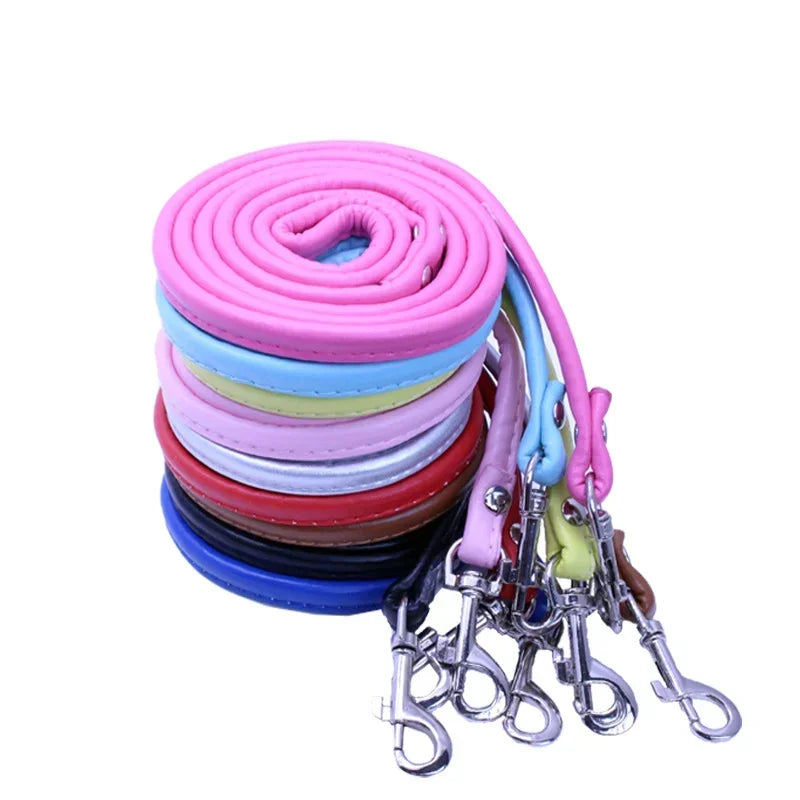 PU Leather Dog Leash Chain Leads Rope Pet Cat Traction Hook Buckle Collar Harness Running Walk Black Red Blue for Small Animal