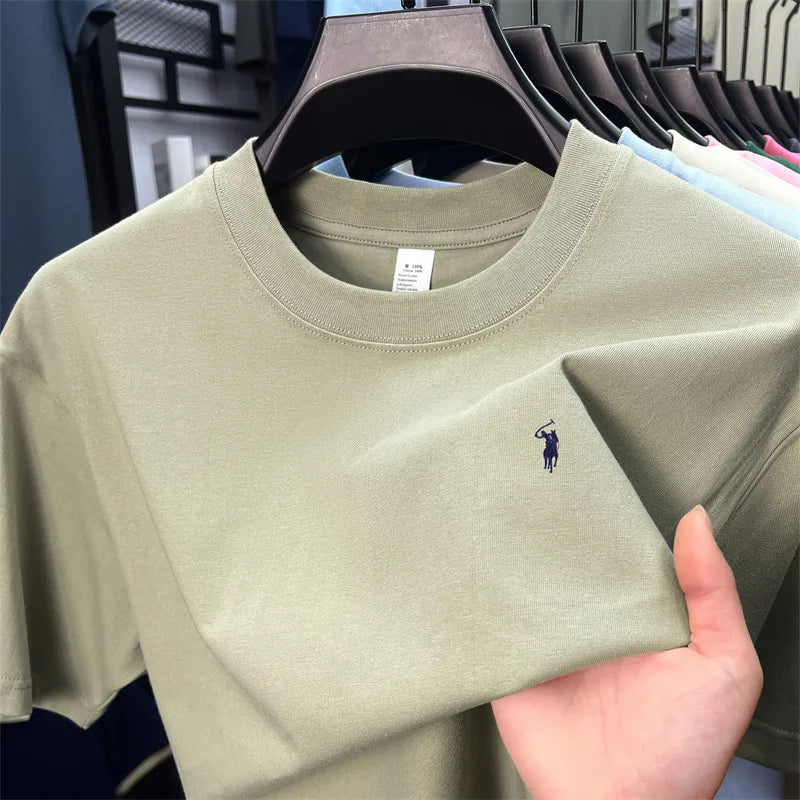 Men's Cotton Short Sleeve T-Shirt Fashionable Pony Print Summer New High-end Comfortable Casual Crew Neck Top