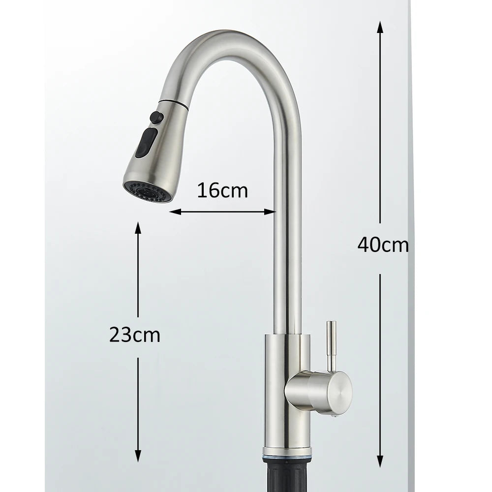 Old Style Pull-out Rotating Kitchen Faucet, 360° Swivel Stainless Steel Water Faucet in Brushed/Black Finish for Sink