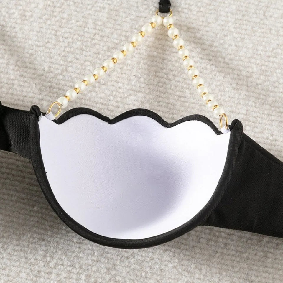Solid String Pearls Bikini Women Push Up Sea Shell Swimsuit Ruffle High Waist Swimwear Female Bathing Swim Suit Bather Beachwear