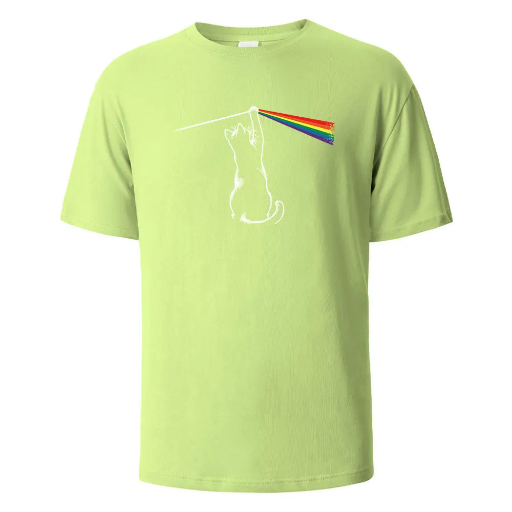 Cat Light Simplicity Printed Men's T-Shirts 100%Cotton Breathable Comfortable Tops For Men Summer O-neck Oversize Men Clothing