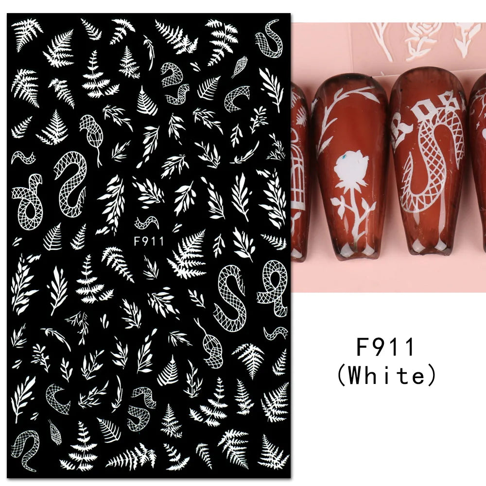 1PCS Black White Butterfly Laser Nail Stickers Y2K Nail Art Decoration Abstract Lines Bronzing Flowers Stickers For Nails
