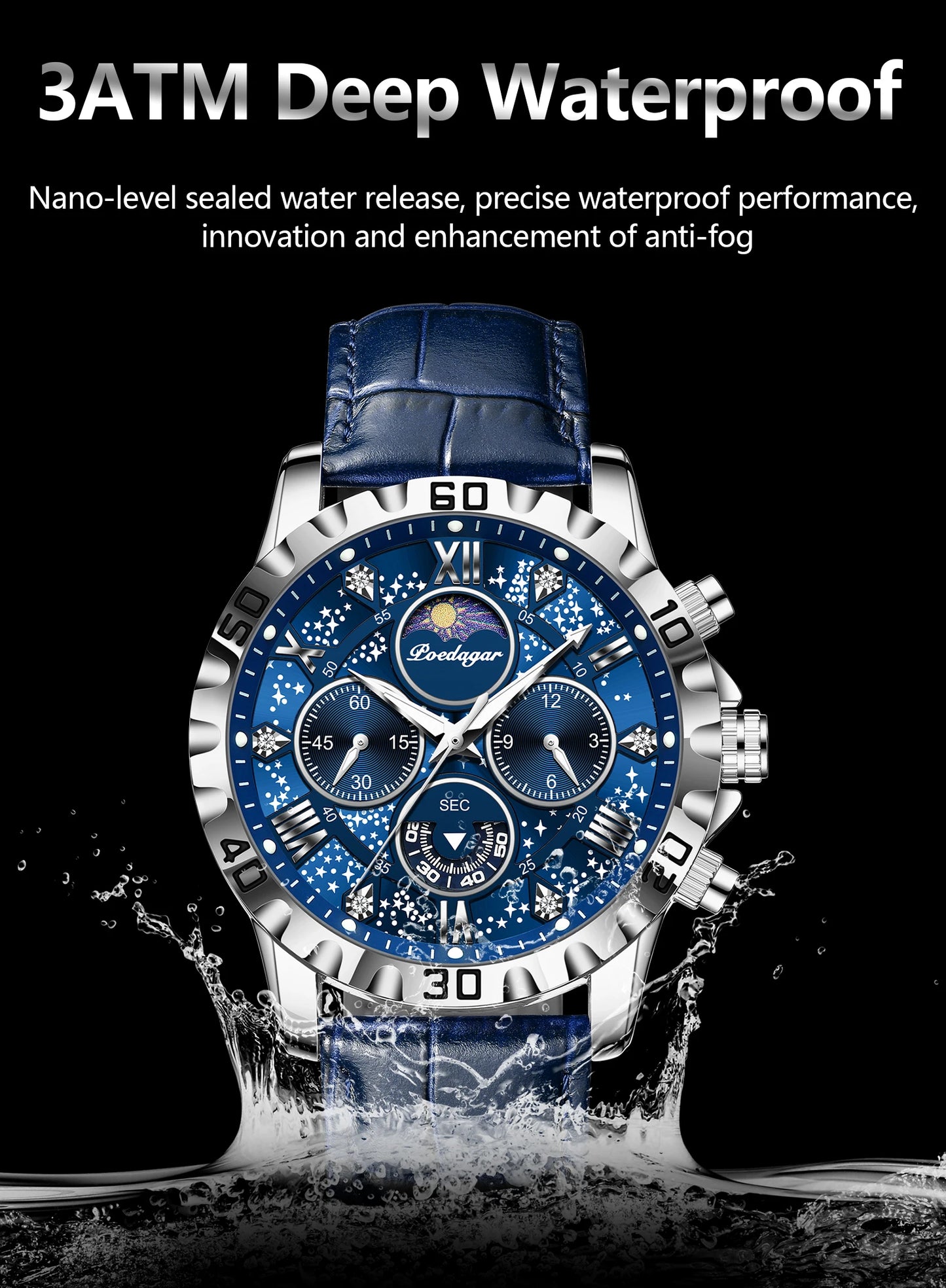 POEDAGAR Luxury Fashion Man Watch Waterproof Luminous Chronograph Leather Watches For Men Sports Outdoor Men's Quartz Wristwatch