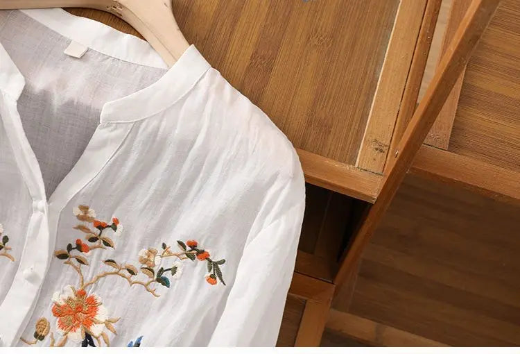 Luxury Embroidery Vintage Shirts Summer Women's Clothing Trends Tops Casual Cardigan Loose Short Coat Patchwork Buttons Blouses