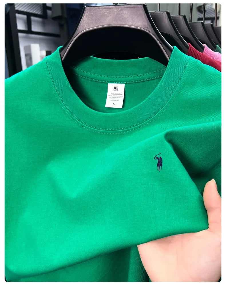 Men's Cotton Short Sleeve T-Shirt Fashionable Pony Print Summer New High-end Comfortable Casual Crew Neck Top