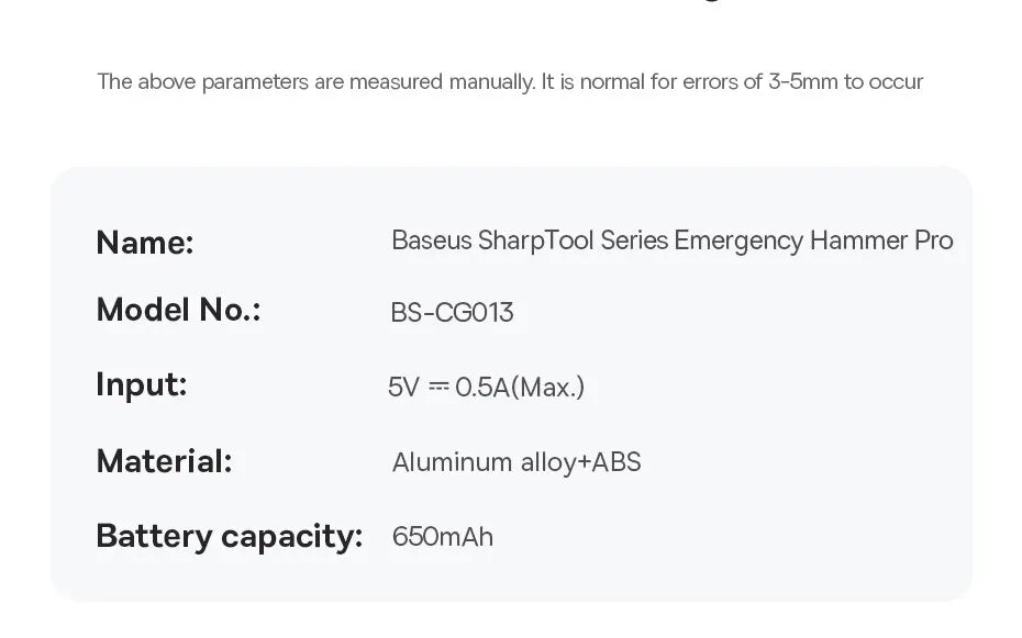 Baseus Car Emergency Safety Hammer 3 in 1 U-shaped Seat Belt Cutter Window Breaker Escape with Emergency Lamp Car Accessories