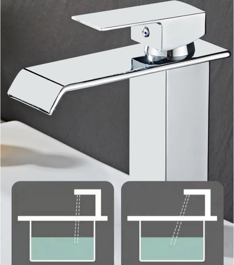Waterfall Basin Faucet Gold and Black Sink Waterfall Mixers Bathroom Faucet Deck Mounted Washbasin Taps