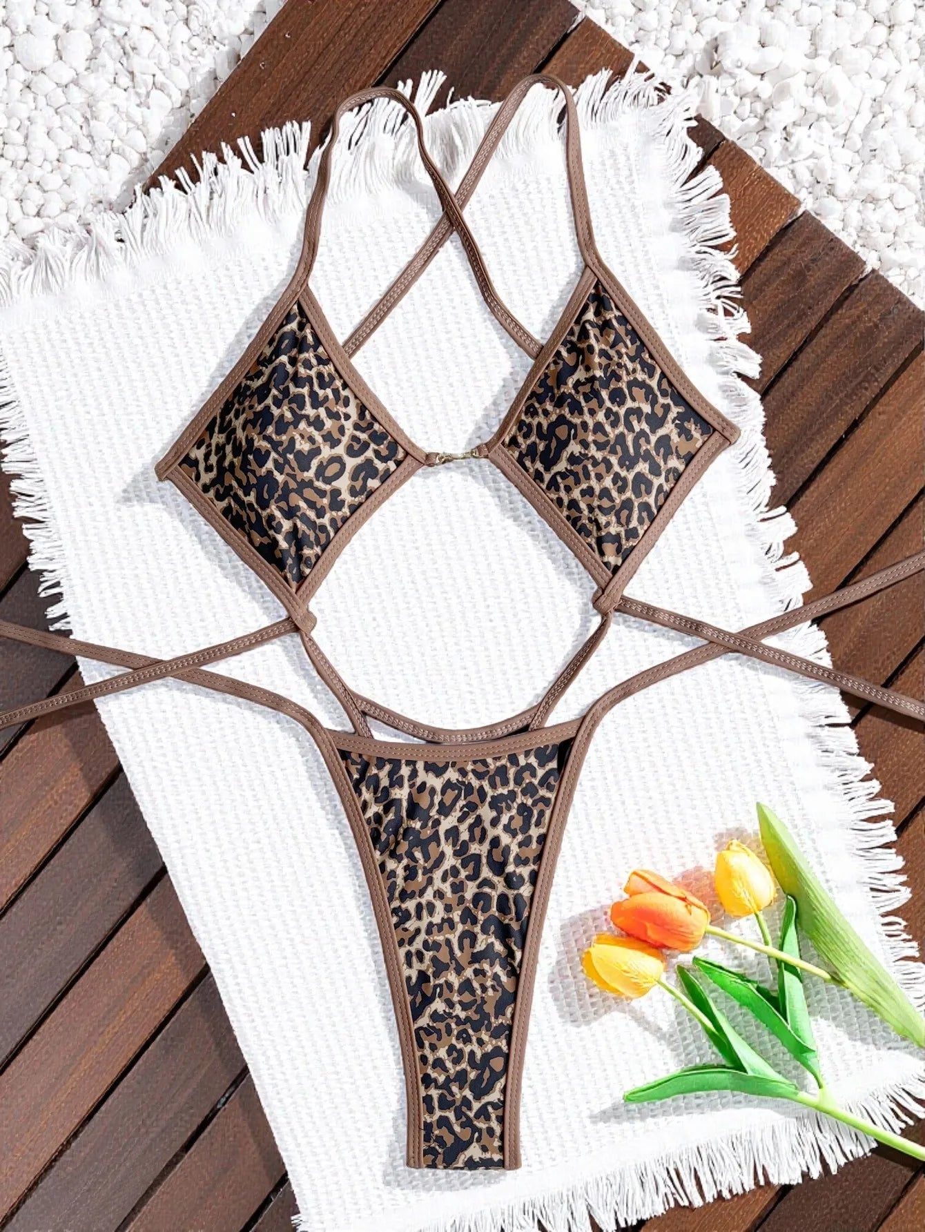 sexy patchwork leopard print swimsuit one piece Bikinis Swimwear Swimsuits backless tie beach outfits bodysuit biquini tankini