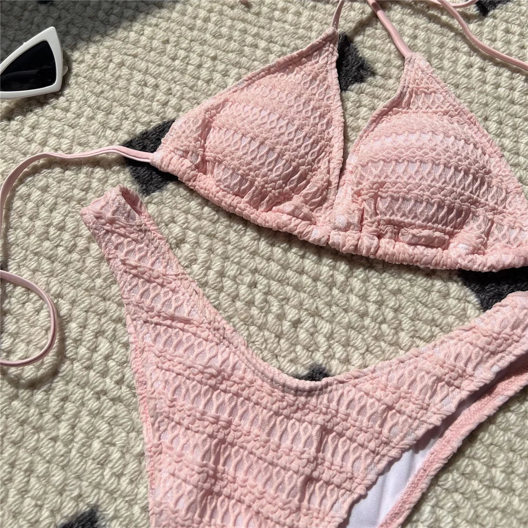 5 Colors Wrinkled Halter Brazilian Bikini Women Swimwear Female Swimsuit Two-pieces Bikini set Bather Bathing Suit Swim K5470