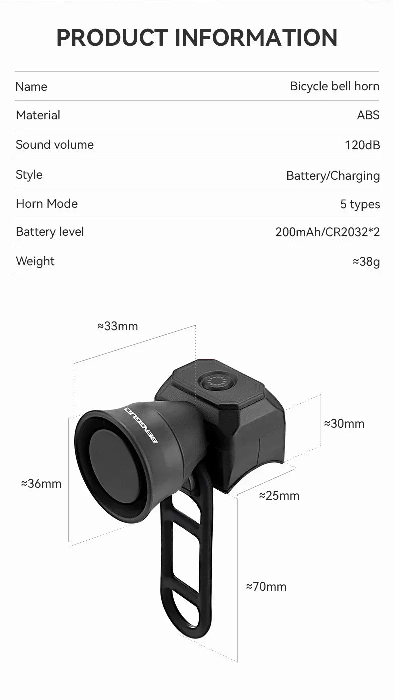 New Bicycle Horn Mountain Bike USB Charging Waterproof Electronic Bike Bell Riding Equipment Children's Scooter Accessories