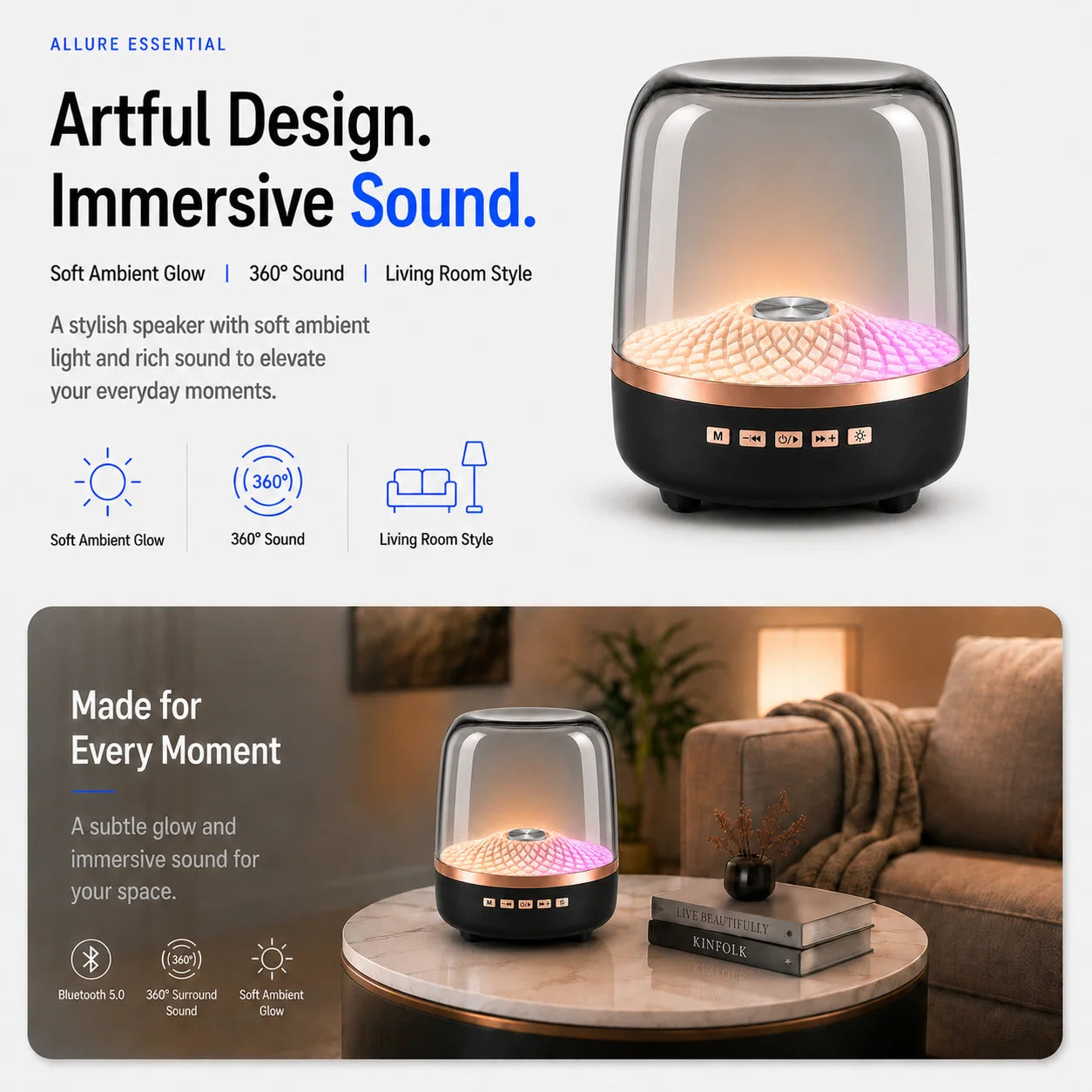 2026 Portable Wireless Soundbar Bluetooth 5.0 Home Theater TWS Speaker Hi-Fi Acoustic Breathing Lamp Subwoofer for Android & IOS