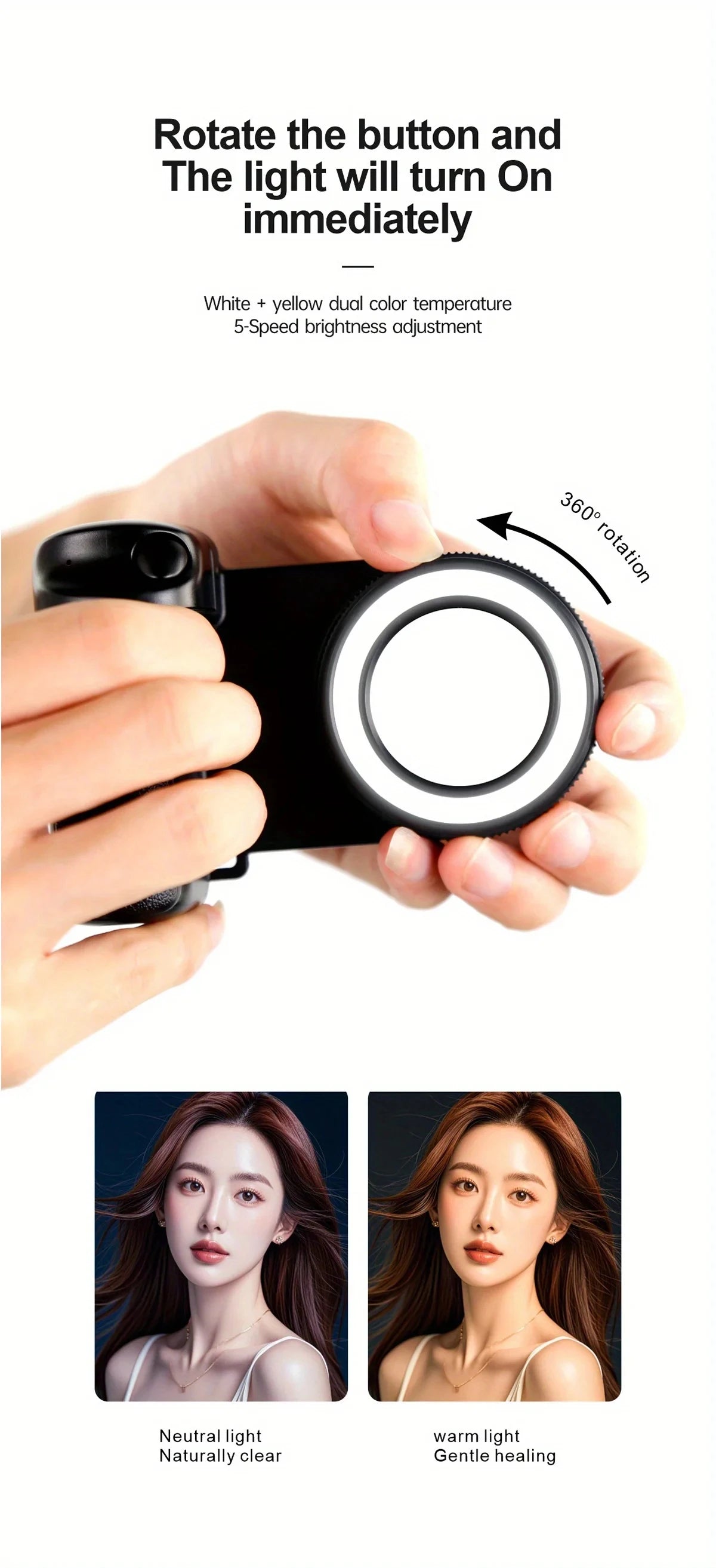 MagSafe Smartphone Handle Grip with Detachable Bluetooth Remote with Fill Light Anti-shake Selfie Handle for Iphone Android