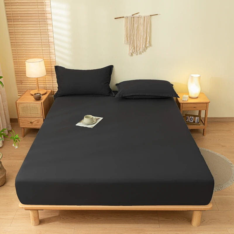 1pc Skin-friendly Bed Cover with Elastic Band Solid Color Brushed Bed Sheet Single/Queen/King Fitted Bedsheet(without pillowcase