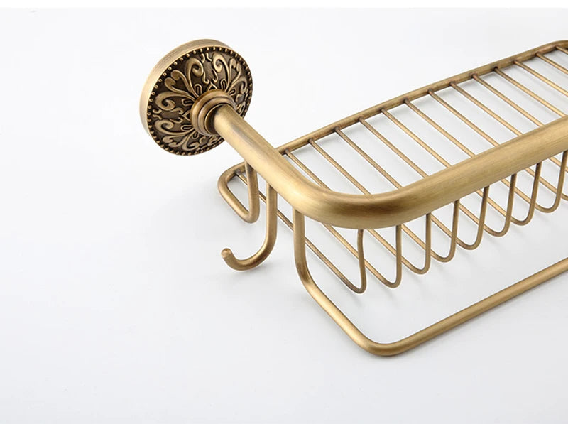 Antique Bronze Brass Wall Mounted Bathroom Soap Basket Bathroom Shower Shelf Shampoo Holder Shelves Storage Shelf Rack