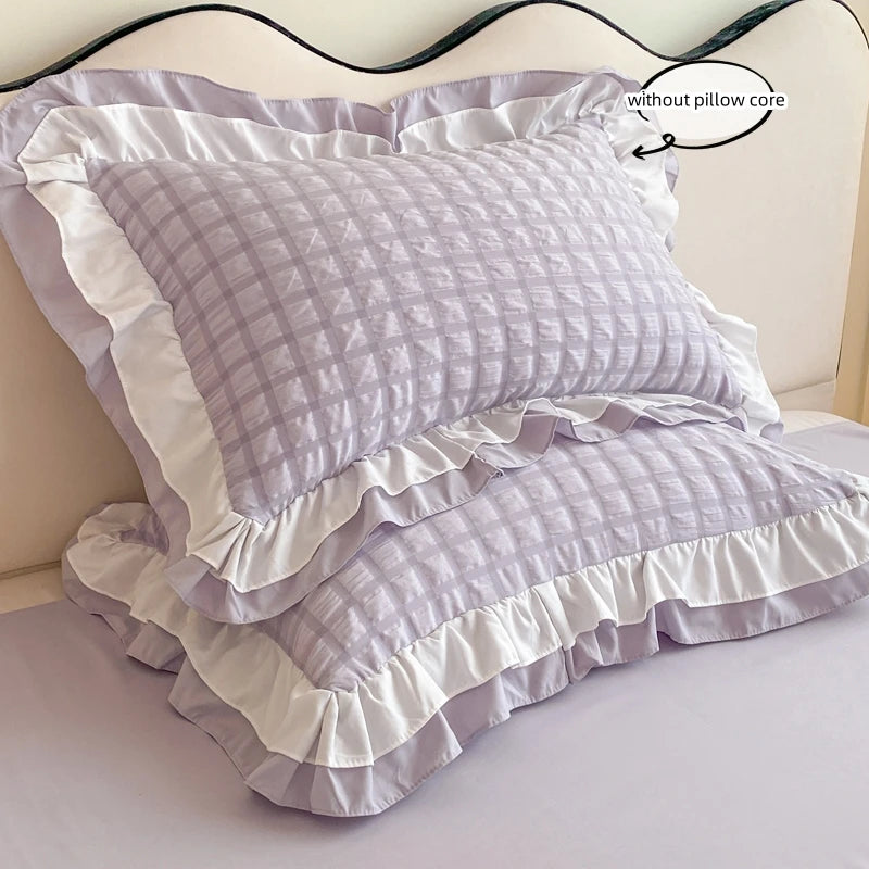 3pcs Korean lace Bedding set seersucker Duvet Cover Set (1*Duvet Cover + 2*Pillowcase, Without Core)for bedroom guest room