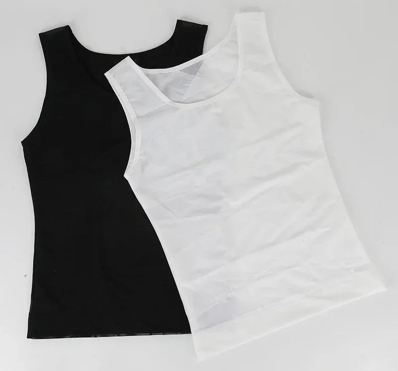 Mens Slimming Body Shaper Vest Gynecomastia Compression Shirts Tummy Control Sleeveless Undershirts Criss Cross Mesh Underwear