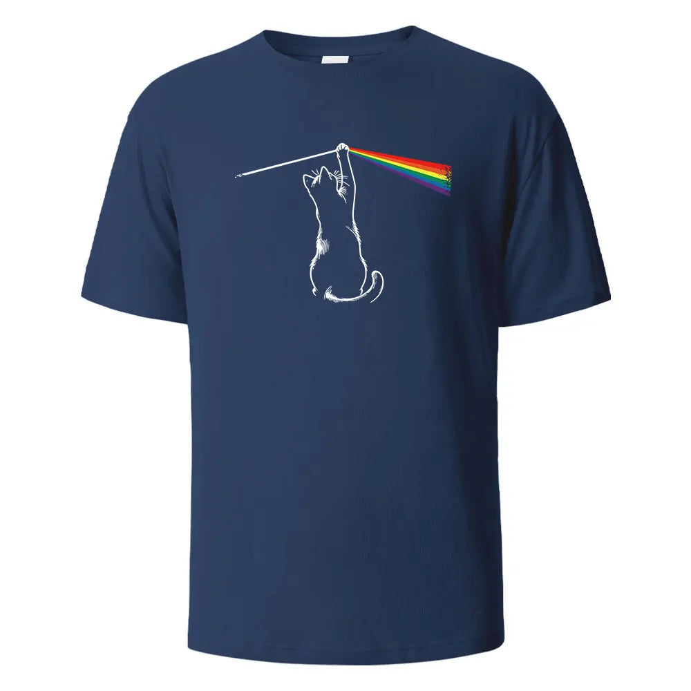 Cat Light Simplicity Printed Men's T-Shirts 100%Cotton Breathable Comfortable Tops For Men Summer O-neck Oversize Men Clothing