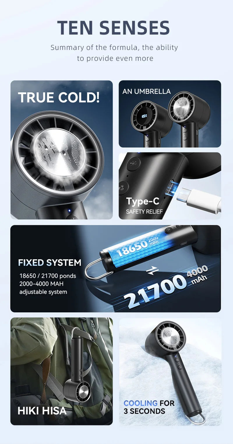 Small Fan Refrigeration Air Conditioner Portable Silent High-speed Led Display High Wind Power USB Charging Fan Handheld