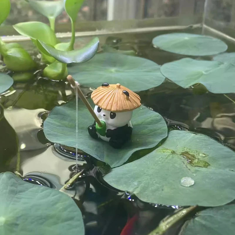 Aquarium Decoration Mini Fishing Panda Fishing Frog Fish Tank DIY Landscaping Ornaments Home Garden Pond Decorations