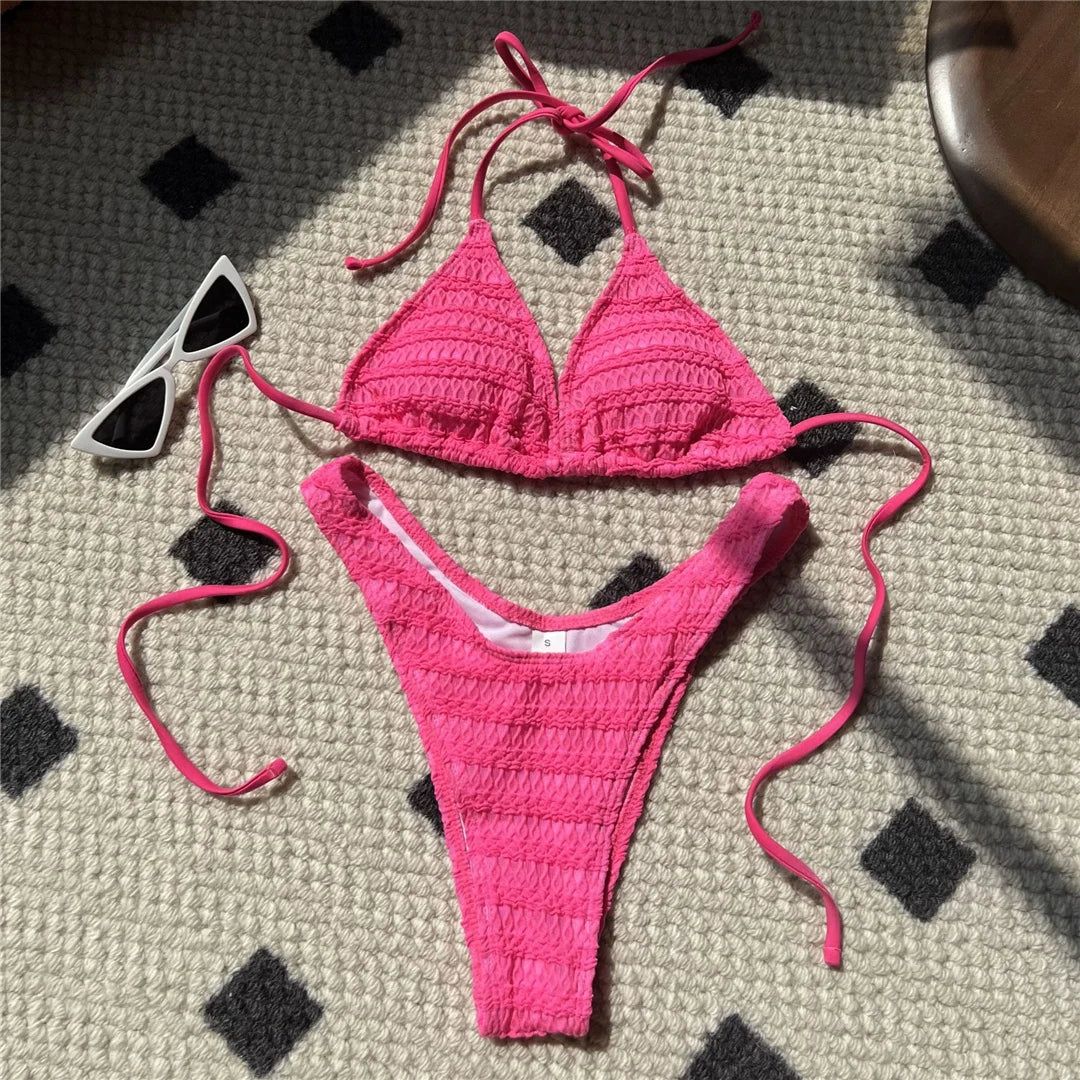 5 Colors Wrinkled Halter Brazilian Bikini Women Swimwear Female Swimsuit Two-pieces Bikini set Bather Bathing Suit Swim K5470