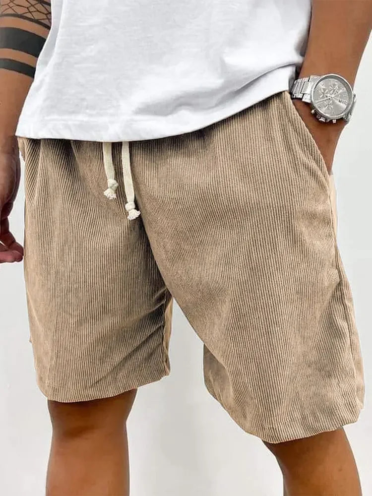 New 2025 Men's Summer Casual Drawstring Corduroy Retro Shorts Comfortable Loose Fit Plain Patterned Versatile for Daily Wear