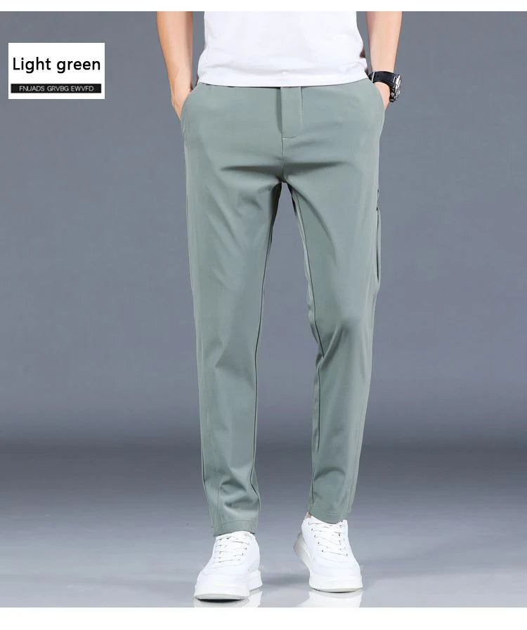 Ice silk men's pants 2025 summer new black gray thin business casual pants outdoor elastic breathable straight leg sports pants