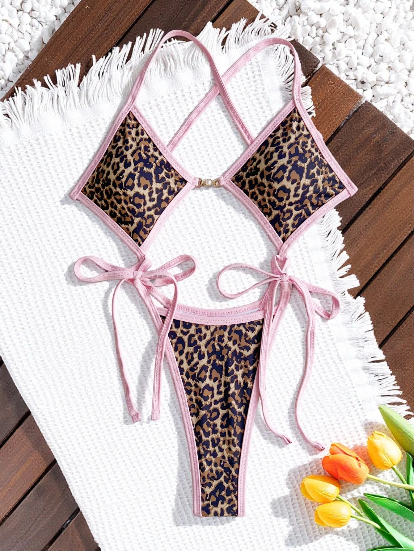 sexy patchwork leopard print swimsuit one piece Bikinis Swimwear Swimsuits backless tie beach outfits bodysuit biquini tankini
