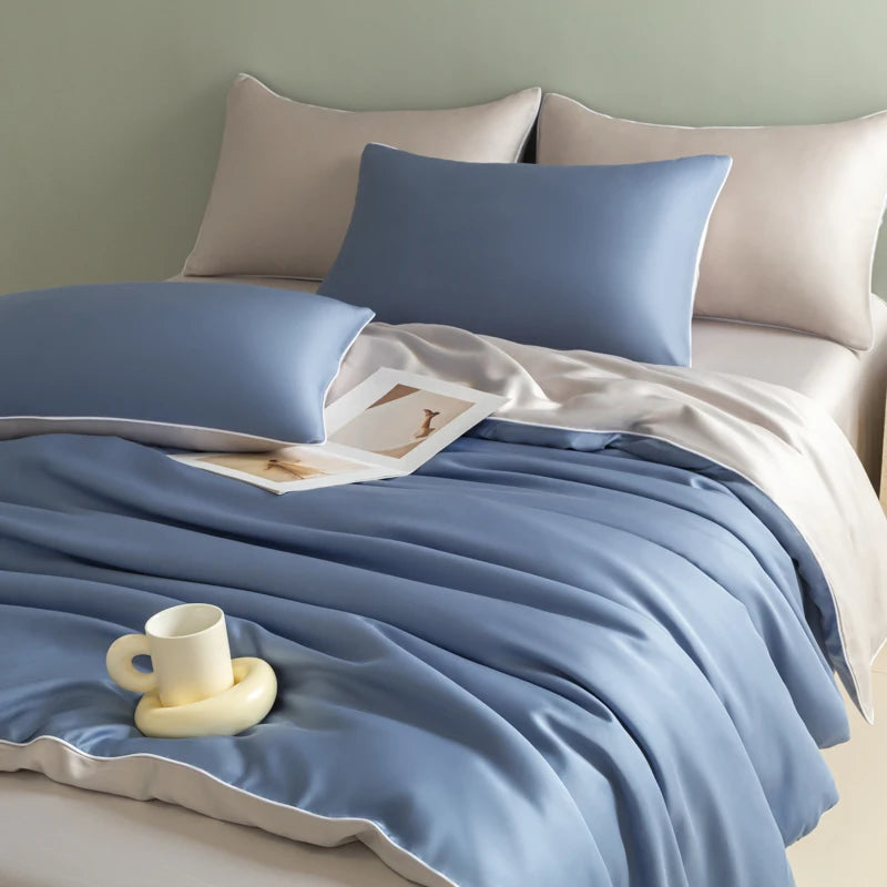 New Washed Ice Silk Bedding Set 4PCS Summer Cool Touch Rope Design Sheet Set Soft Breathable Hotel Luxury Twin/Full/Queen Size